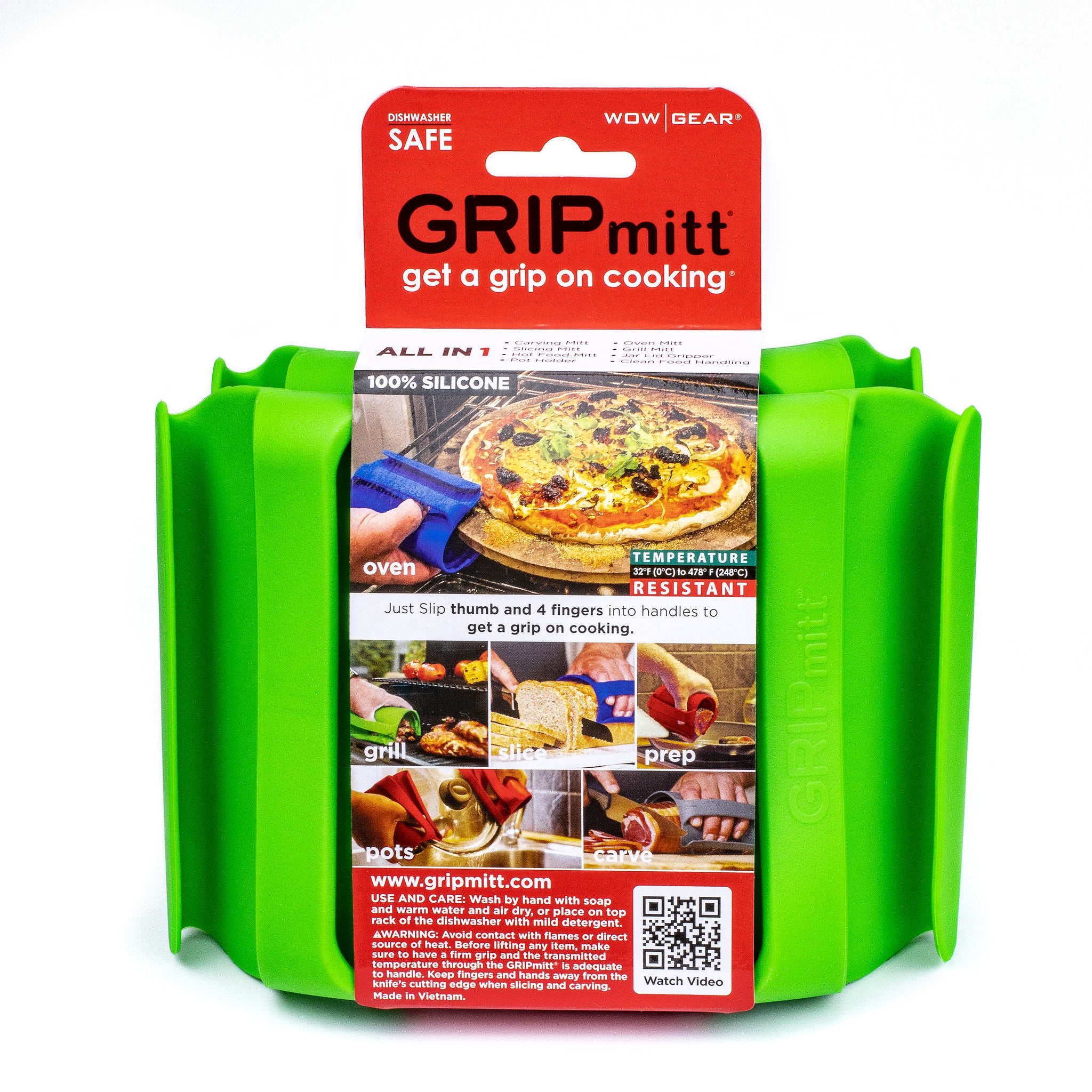 GRIPmitt Silicone Kitchen Mitt 2-Pack Set (Small/Medium, Green)