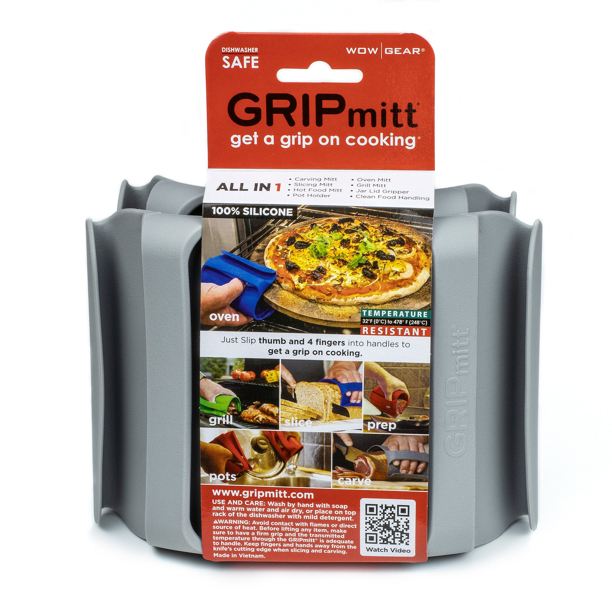 GRIPmitt® Silicone Kitchen & BBQ Mitt - Gray, 2-pack - WOW GEAR
